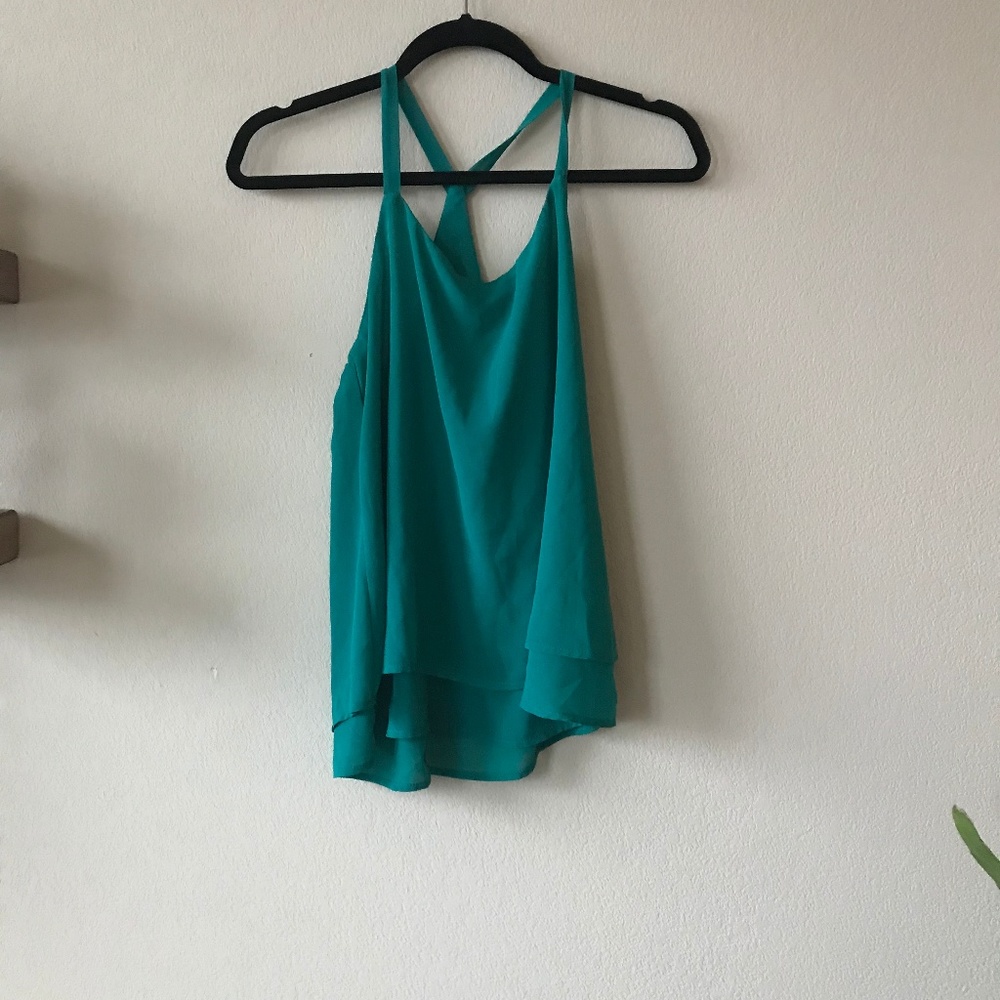 Green summer tank with embroidery size XS